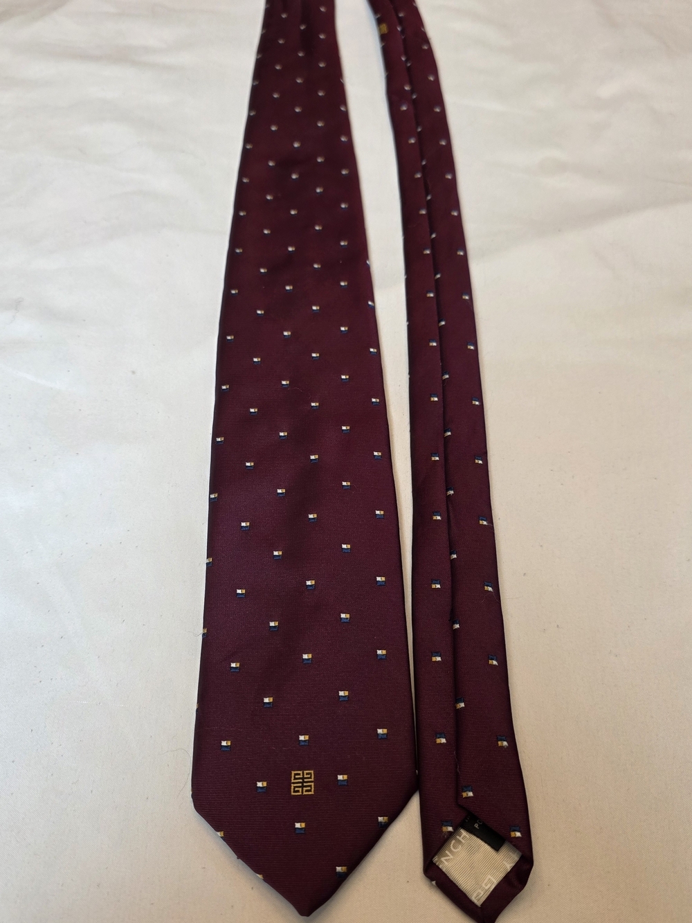 Vintage Givenchy Monsieur Burgundy Silk Blend Geometric Logo Tie 55” x 3”